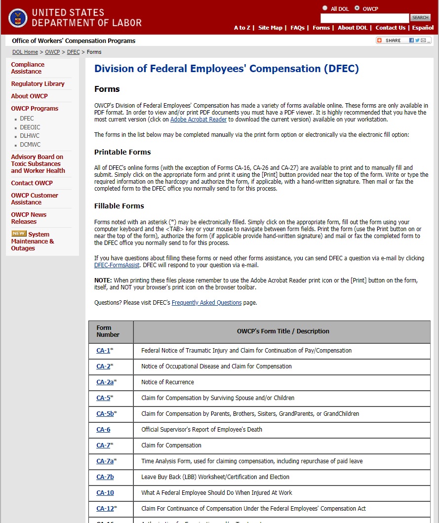 OWCP forms